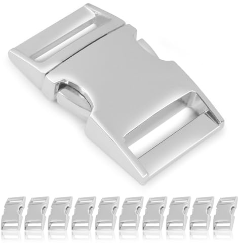 Ganzoo Metall Klickverschluss 1 Zoll mit 25 mm Schlitzmaß, 10 Stück Set, silber glanz verchromt, für DIY Paracord Armbänder, Hundehalsband, Rucksackriemen, Gürtel, Gurte, Taschenriemen, Kordeln