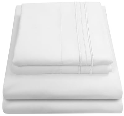 Sweet Home Collection 1500 Hilos 4 Piezas Calidad Egipcio Bolsillo Profundo Juego de sábanas, Completa, Beige, Blanco, Matrimonio Doble