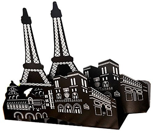 Paire de serre-livres décoratifs - Style européen - En métal - Pour bibliothèque, école, bureau, maison Motif Paris et Tour Eiffel