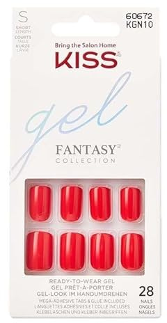 KISS Gel Fantasy Collection Glue-On Manicure Kit, Whatever, Short Length Square Fake Nails Includes 28 False Nails, Nail Glue, Nail File, and Manicure Stick