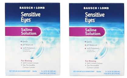 Contact Lens Solution by Bausch & Lomb, Saline Solution for Sensitive Eyes, for Soft Contact & Gas Permeable Lenses, 12 Fl Oz (Pack of 2)