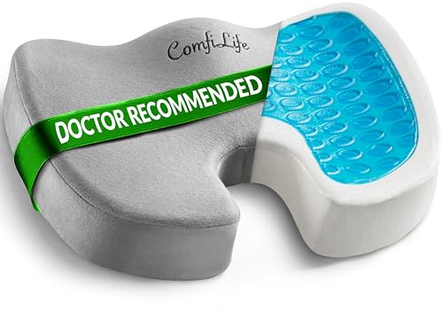 ComfiLife Gel Enhanced Seat Cushion – Office Chair Cushion – Non-Slip Gel & Memory Foam Coccyx Cushion for Tailbone Pain - Desk Chair Car Seat Cushions Driving - Sciatica & Back Pain Relief (Gray)
