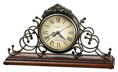 Howard Miller Adelaide Mantel Clock 635-130 – Wrought-Iron Frame, Antique Warm-Grey Finish, Windsor Cherry Finish, Decorative Molding, Quartz Movement