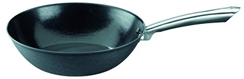 GSW 714297 Gusseisen Professionell Wokpfanne ohne Deckel, schwarz, 28 cm
