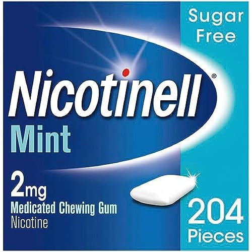 Nicotinell Mint Gum 2mg (204 Pieces), Stop Smoking Aid, Sugar Free Nicotine Gum, Mint Flavour, 2mg Regular Strength for Light Smokers, Quit Smoking Aid, Mega Pack