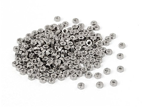 Sourcingmap M1.2 x 1.2mm Nickel Plated Hexagon Hex Nuts Fasteners Silver Tone 200PCS