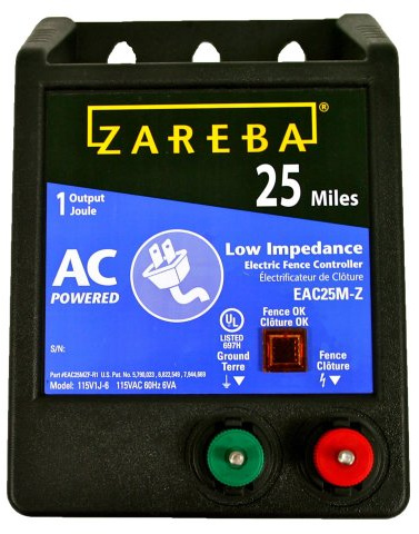Zareba 25 Mile AC Powered Low Impedance Electric Fence Charger - Plug In Fence Charger - Contain Bulls, Cattle, Dogs, Exotics, Horses & More - Keep Predators Out - EAC25M-Z