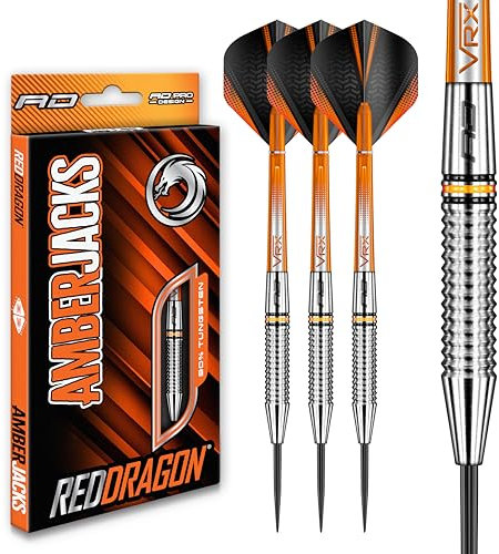RED DRAGON Amberjack Series Steel Profi Dartpfeile Steeldarts Set mit Flights und Schäfte