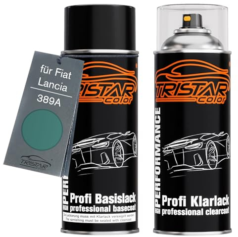 TRISTARcolor Vernice per auto Spray per Fiat 389A Verde Tasmania Metal. +1K | per Fiat / Lancia, Verde Tasmania Metallic, Kit vernice di base + trasparente, bombolette spray 400ml