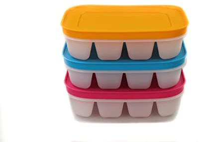 TUPPERWARE Gefrier-Behälter Eiswürfler pink-weiß + blau +orange mini Eiskristall