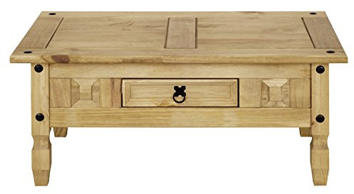 Mercers Furniture Corona Solid Wood Pine Coffee Table Wooden Rectangular With Drawer Living Room Side Unit Lounge Mexican Style 45cm High 95cm Wide 50cm Deep