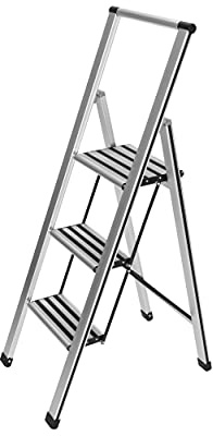 Wenko Aluminiumdesign vikbar trappstege 3-stegs hushållsstege
