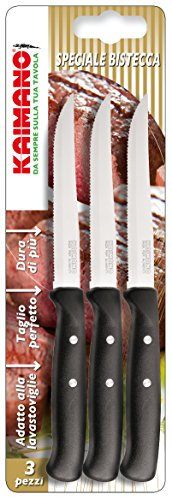 Kaimano KPM031403N Premium Coltelli Bistecca, Acciaio Inossidabile, Nero, 3 unità