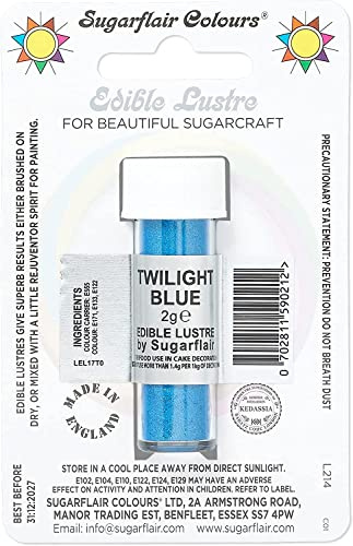 ugarflair Twilight Blue Edible Lustre Dust, Add a Lustrous Shine to Cakes or Decorations. Brush On or Add Rejuvenator to Create Eye-Catching Edible Paint, Gives Shine to Your Bakes - 2g