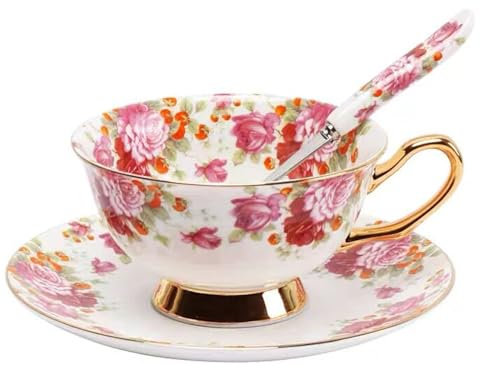 YBK Tech Euro style Coupe & Soucoupe Ensemble Art OS Chine Céramique Thé Café Coupe pour Accueil Cuisine Mariage (Petit floral)