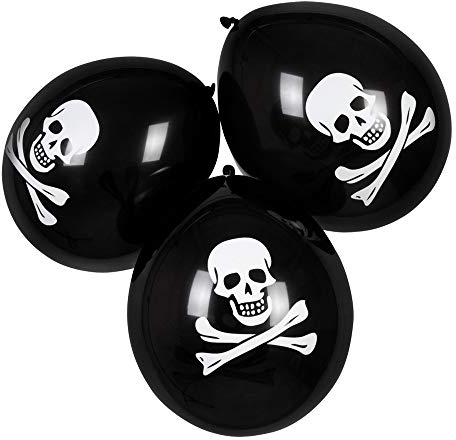 15Pk Pirate Party Decorations Balloons Latex Skull and Cross Bones Halloween Birthday, Black