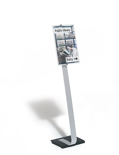 Durable Präsentationsständer Crystal Sign Stand A3, für Hoch- und Querformat, 481923 | Infoständer aus Acryl und Aluminium, höhenverstellbar, Hochformat und Querformat, inkl. 2 Folien
