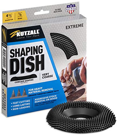 Kutzall Extreme Shaping Dish - Very Coarse, 4-1⁄2 (114.3mm) Dia. X 7⁄8 (22.2mm) Bore - Woodworking Angle Grinder Attachment for DeWalt, Bosch, Milwaukee, Makita. Abrasive Tungsten Carbide, DW412X120