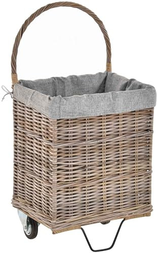 Holzwagen/Kaminholzwagen aus Rattan-Naturrohr/stabiler Eisenrahmen / 48x38x95 mit Stoffinlett