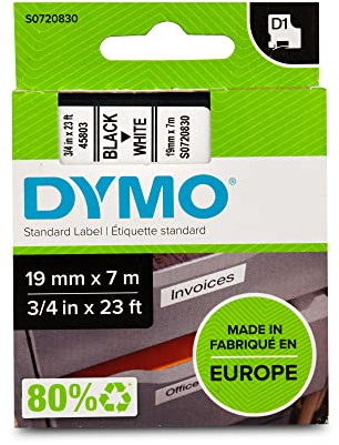 5 x Dymo D1 Standard Kennzeichnung Tape 45803 (S0720830) 19 mm x 7 m, schwarz auf weiß