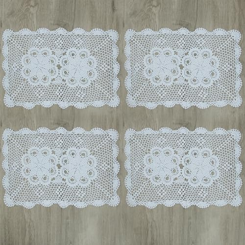 kilofly – Set di centrini in cotone all' uncinetto, di forma ovale, 38,1 x 58,4 cm, Cotone, Bianco, 15*23 inch