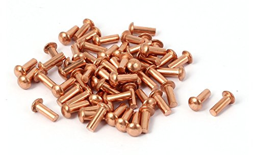 sourcing map a16041400ux0887 remaches 3 mm x 8 mm redonda mango de cobre macizo remaches cierres Hardware oro tono 60 pcs