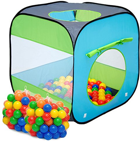 LittleTom Bällebad Kinderzelt für Drinnen & Draußen - 200 Bälle - 70x70x72 Zelt Mit Bällen für Kinder - Deko Kinderzimmer Spielzelt Spielzeug für Babys