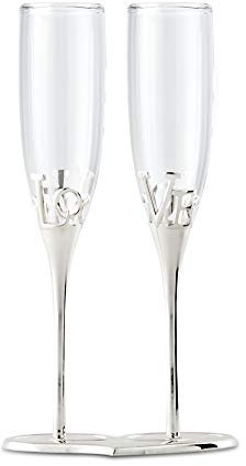 Weddingstar 8544 versilbert Liebe Stem Champagne Halter und Glas Fl-ten
