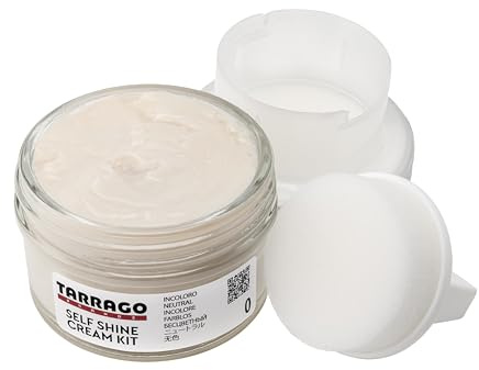 Tarrago Self Shine Cream Kit 50 ml | Nourishing Cream of Natural Waxes For Shining Leather, Smooth, Natural or Synthetic Leather Footwear Shoe Polish | With Sponge Applicator (Coloulrless 00)