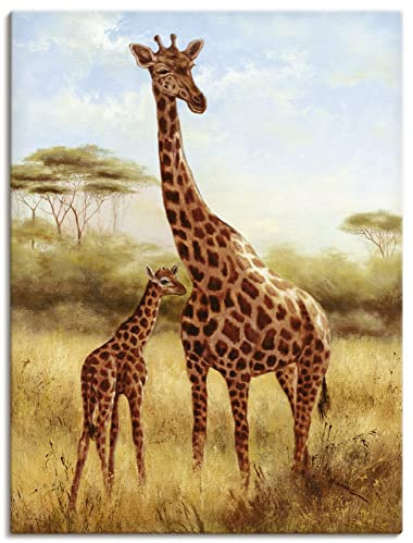 ARTLAND Wanddeko Leinwand Bilder Wandbild 60 x 80 cm Tiere Wildtiere Giraffe Malerei Ocker A0WP Giraffe