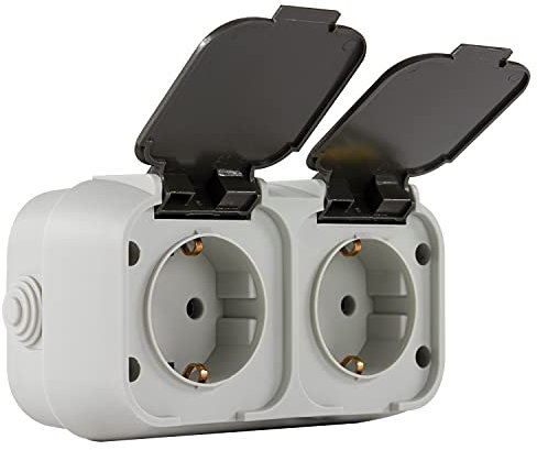 REV Standard, Doppelsteckdose-Feuchtraumsteckdose, IP44, Aufputz, grau