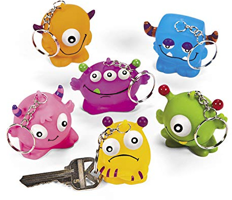 cama24com Monster Schlüsselanhänger 6 verschiedene Motive für Kindergeburtstag Monsterparty & Halloween als Mitgebsel oder Give-Away 12 Stück mit Palandi® Sticker