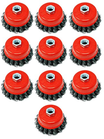 Dapetz ® Twist Knot Wire Cup Brush 3 75mm for 115mm Angle Grinders M14 Thread for Metal and Stone Working, Cleaning, Surface Preparation and Fabrication Tasks 10X