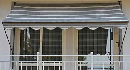 Angerer Klemmmarkise Exklusiv mit Handkurbel, Terrasse/Balkon, einfache Montage ohne Bohren, Made in Germany, hochwertiger Stoff, UV-beständig, höhenverstellbar, wasserabweisend, 400 cm Grau