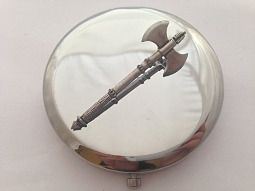 H9 Roman Double Axe Stunning Pewter Emblem on a ladys high polished Round Compact Mirror in Presentation Box comes with Pride In Details packaging. Made in Sheffield