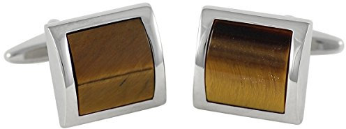 LINDENMANN Manschettenknöpfe, silberfarben mit Tigerauge, Geschenketui, 10284
