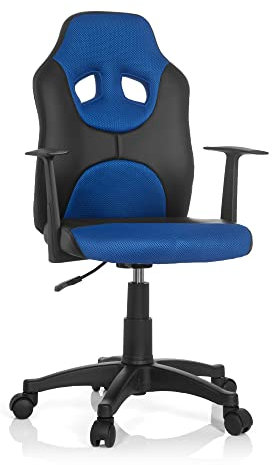 hjh OFFICE 670800 Kinder-Drehstuhl Kid Game AL Kunstleder Schwarz/Blau höhenverstellbarer Kinderschreibtischstuhl mit Armlehnen