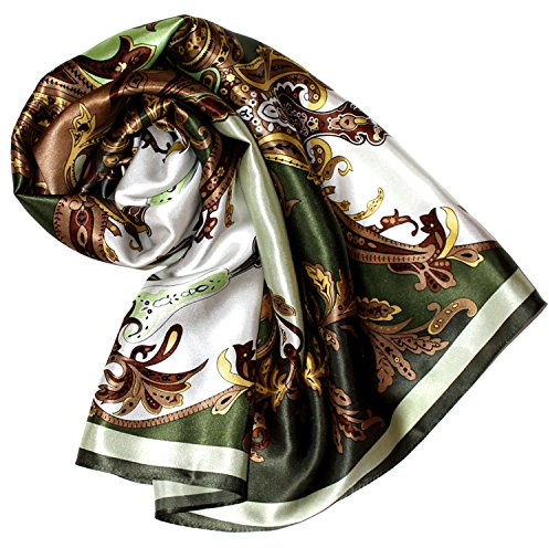 LORENZO CANA lyxig sidenduk uppspänd duk 100 % siden harmoniska färger damhandduk handduk, grön, 90 x 90 cm