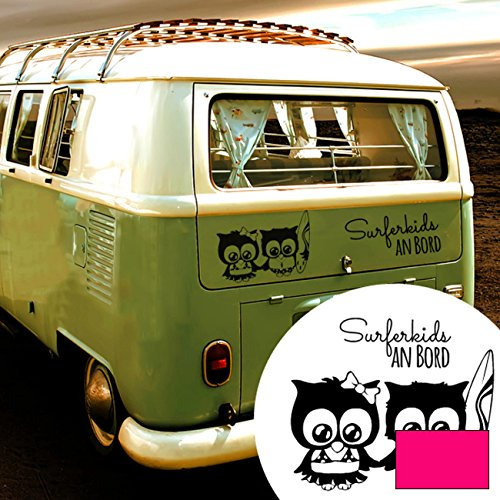 Autotattoo Heckscheibenaufkleber Aufkleber Sticker Surfen Eulen Surferkids an Bord M1941 ausgewählte Farbe: *pink* ausgewählte Größe: *M - 18cm breit x 21cm hoch*