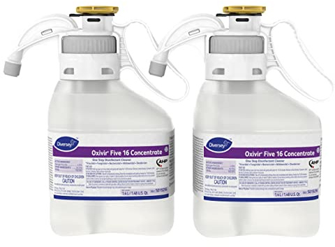 Oxivir Diversey 5019296 Five 16 One-Step Hospital Strength Disinfectant Liquid Cleaner, Accelerated Hydrogen Peroxide, SmartDose Concentrate, 1.4-Liter (Pack of 2)