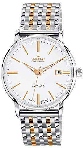 Dugena Herren-Armbanduhr 7090191 Festa Klassik, Automatik, Bicolor Zifferbaltt, Edelstahlgehäuse, Saphirglas, Edelstahlarmband, Doppelfaltdrückerschließe, 5 bar
