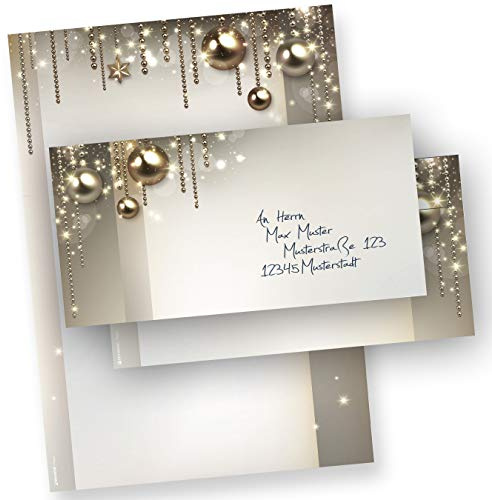 Briefpapier Weihnachten Set NOBLESSE 500 Sets DIN A4 | Elegantes Weihnachtsbriefpapier Design mit Umschlag ohne Fenster, 90 g/qm-Papier einseitig bedruckt, Haftklebestreifen