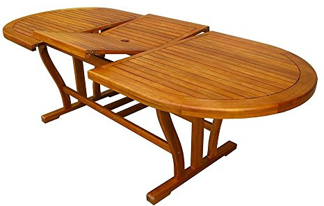 TAVOLO OVALE ALLUNGABILE 180/240 X 100 DOUBLE IN LEGNO DI ACACIA MASSICIO CON DOPPIO BORDO PER ARREDO GIARDINO E ESTERNO