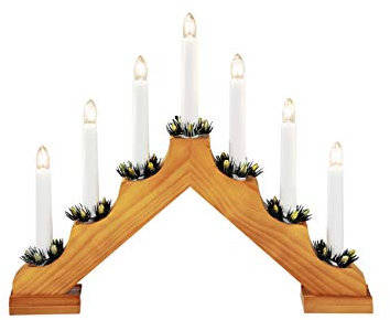 Konstsmide 2262-130EE Holzleuchter, Eiche gebeizt / für Innen (IP20) / 230V Innen / 7 klare Birnen / weißes Kabel, 150 x 250 cm