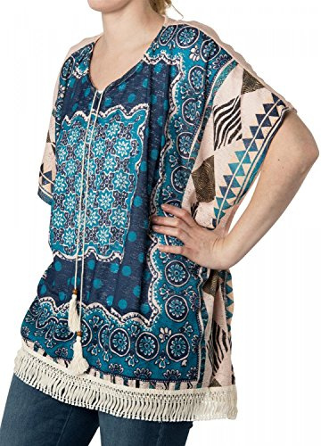 styleBREAKER Poncho con Motivo de Flores étnico en óptica Ligeramente Perforada, deshilachados, Verano, óptica sobredimensionada, Estilo Boho, señora 08010025, Color:Rosa