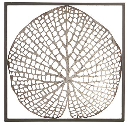 Casablanca - Wand-Deko Leaf aus Metall - antik Silber in dunkelbraunem Rahmen 1 silbernes Blatt