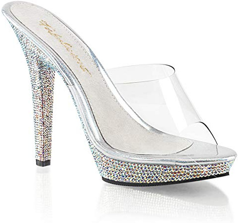 Fabulicious Lip-101DM – sexiga högklackade miniplatå sandaler med strass 35-43, - silver - 38 EU
