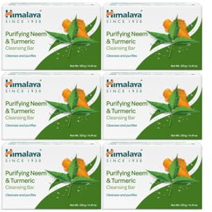Himalaya Purifying Neem & Turmeric Cleansing Bar for Clean and Healthy Looking Skin, Free from Parabens, SLS and Phthalates, Gluten Free, Vegan, 125 g (4.41 oz), 6 Pack