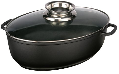Aluguss Bräter mit Glasdeckel, Antihaftbeschichtet, 8,3 Liter, Schwarz, Oval, Edelstahl