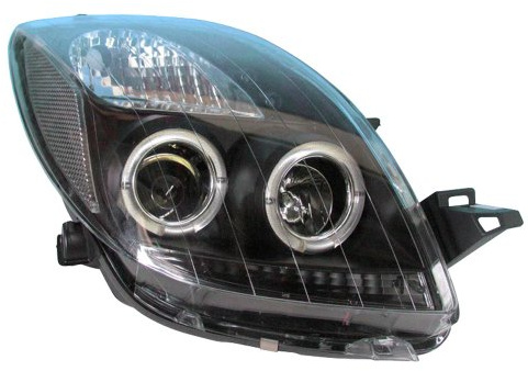 AUTO-STYLE Satz Scheinwerfer kompatibel mit Toyota Yaris II 2006-2009 - Schwarz - inkl. Standlichtringen